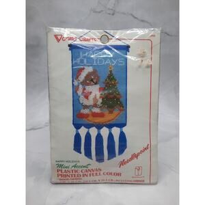 Vintage Vogart Crafts Mini Accent Plastic Canvas Needlepoint Kit Happy Holidays